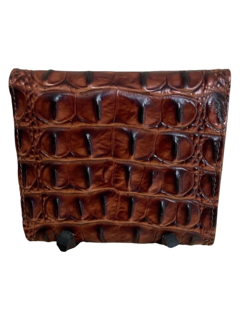 Brahmin Melbourne Pecan Brown Croc Embossed Leather Trifold Wallet - Picture 2 of 10